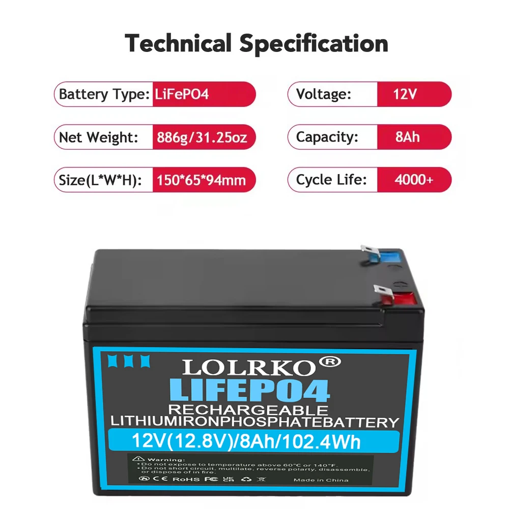 Фото Аккумулятор LiFePO4 12В 8Ач 15Ач 20Ач для детских электромобилей, игрушечных машинок, мотоциклов и детских колясок №2