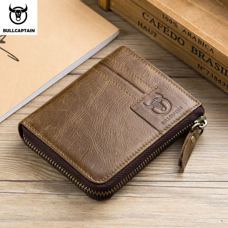 

BULLCAPTAIN leather retro men's wallet short buckle wallet card holder purse coin purse RFID wallet holder