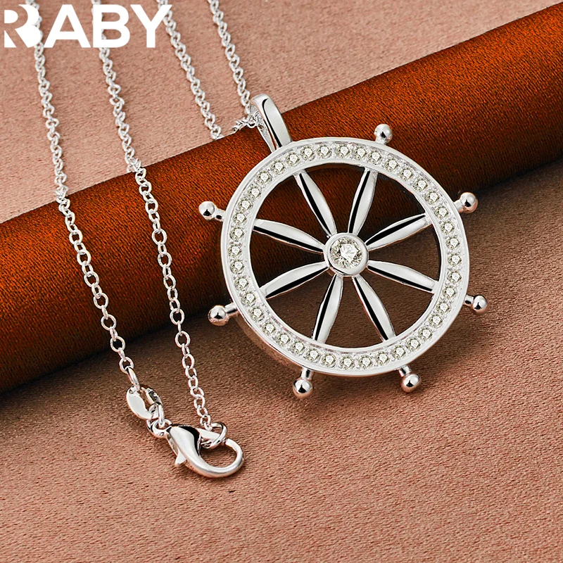 

925 Sterling Silver Fashion Design Zircon Rudder Pendant Necklace 18-30 Inch Chain Women Man Jewelry Trendsetter Accessories