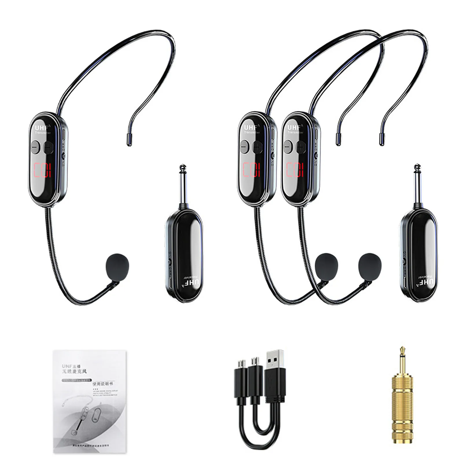 

UHF Wireless Microphone Headset Microphone with Display Professional Head-wear Mic 50M Range for Teaching Voice Amplifier Stage