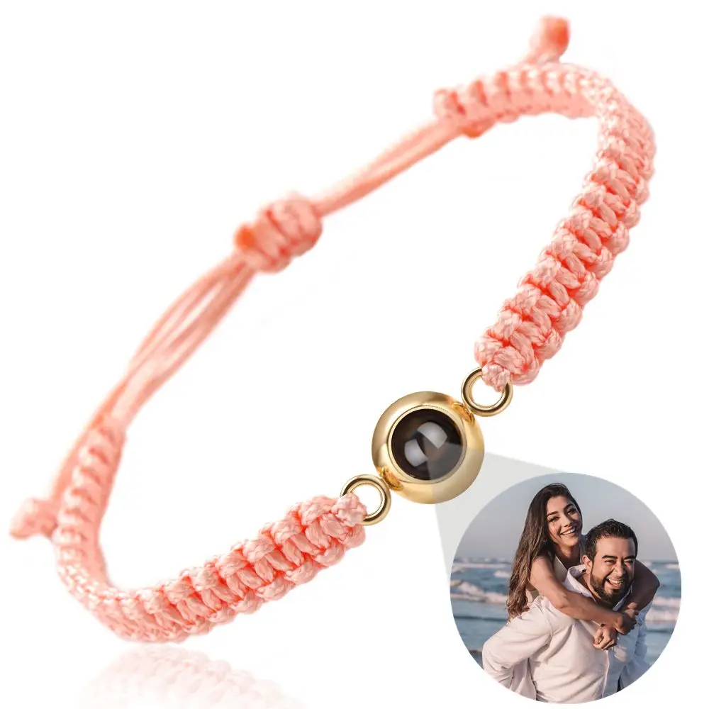 Personalized Custom Projection Bracelet Adjustable Circle Photo Braided Bracelets for Women Men Couple Commemorative Jewelry