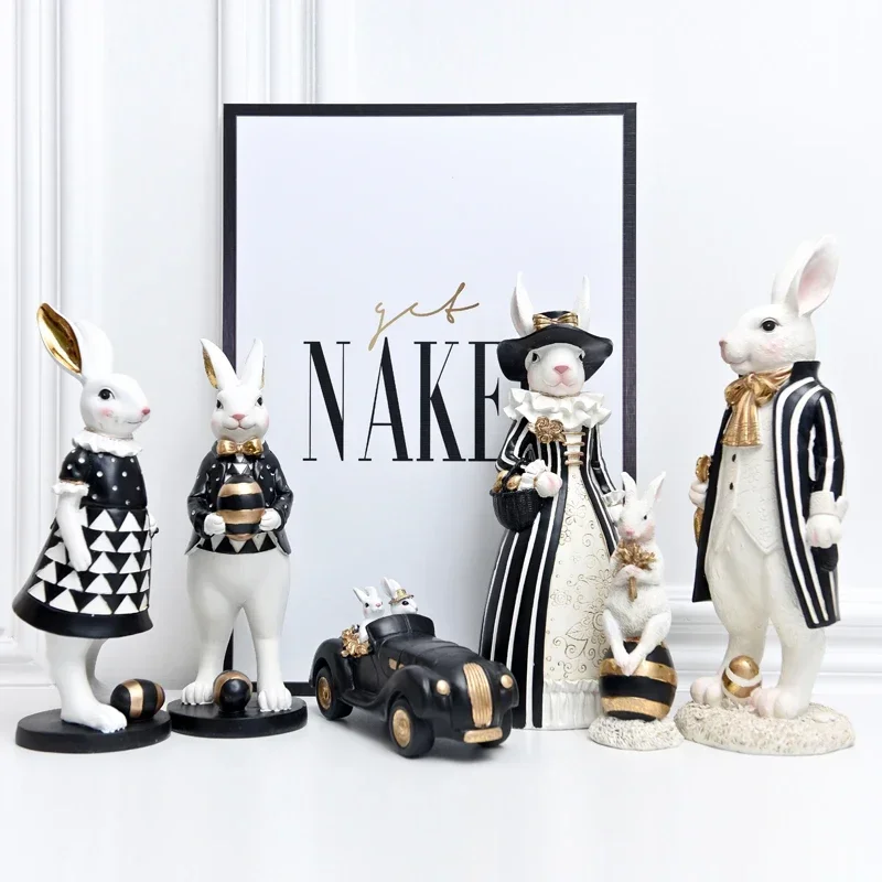 

Pastoral palace rabbit family decoration bedroom living room porch home ornaments black gold Easter bunny resin crafts