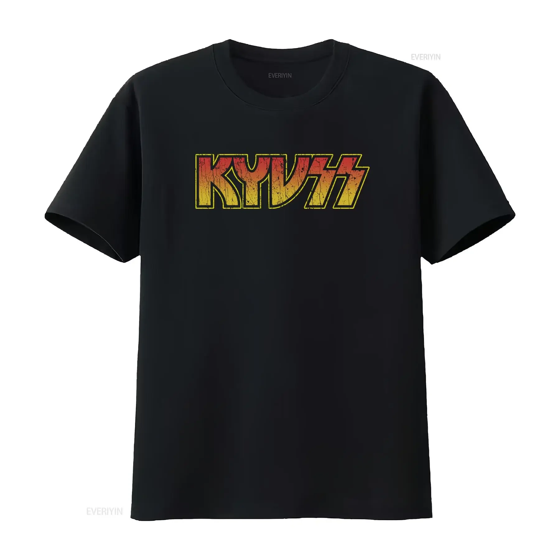 Фото Винтажная футболка с принтом рок-группы Kyuss 1987 года, в ретро-стиле, ностальгическая, с эффектом потертости, удобная, модная, эластичная, повседневная. №1