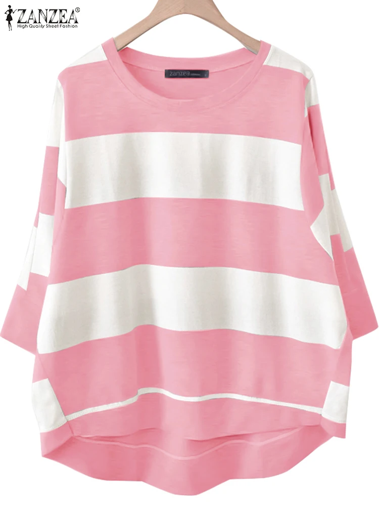 ZANZEA осень 2024 полосатый пуловер топы с круглым вырезом корейские модные свободные