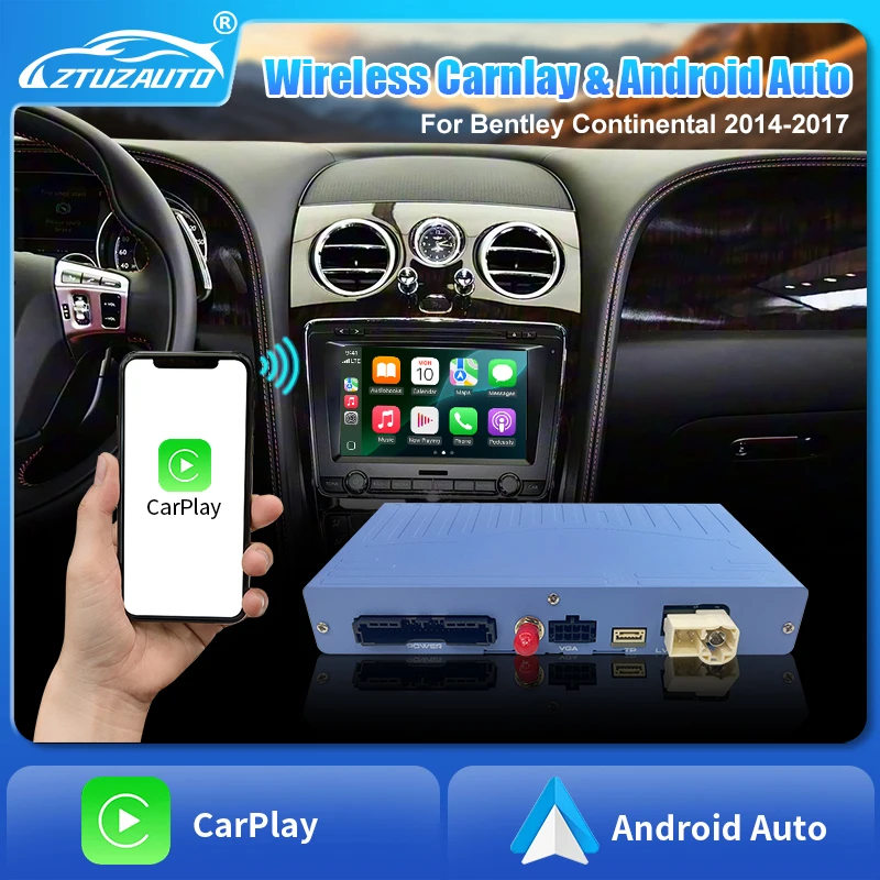 Фото Беспроводная коробка CarPlay AI Box для Bentley Continental GT 2014-2017 Android Auto Airplay, зеркальная связь, модернизированная мультимедийная навигация №1