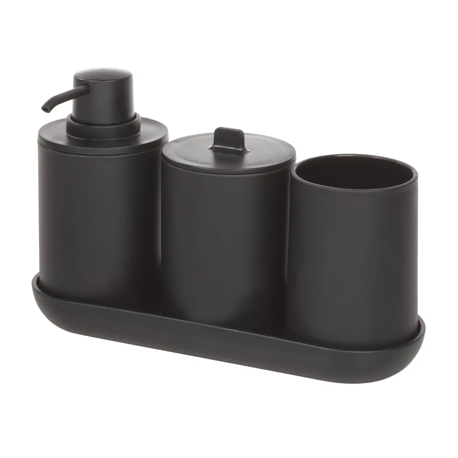 

4 Piece Solid Print Plastic Bath Accessories Set, Black Bathroom Accessory