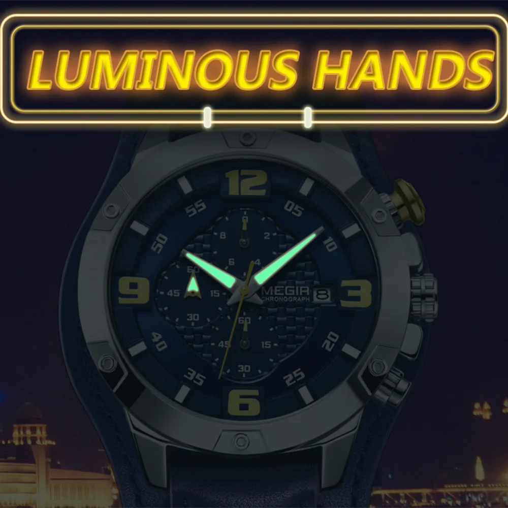 Часы MEGIR мужские с большим циферблатом Брендовые спортивные водонепроницаемые