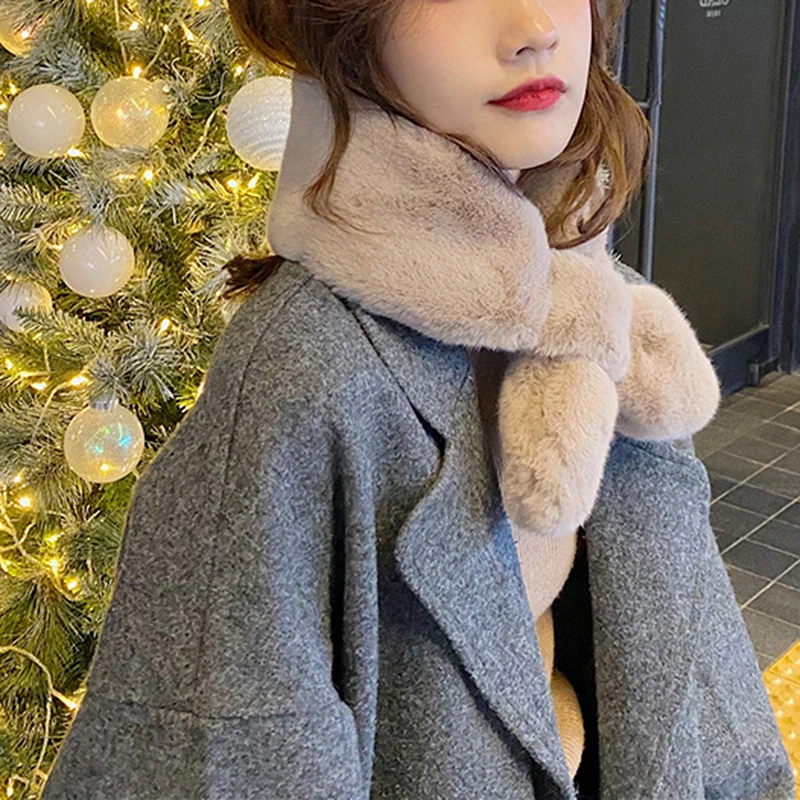 

2023 New Fake Rabbit Fur Collar Scarf Women Keep Warm Thickening Fur Sjaal Colorful Cross Winter Scarf Autumn Winter Fake Fur