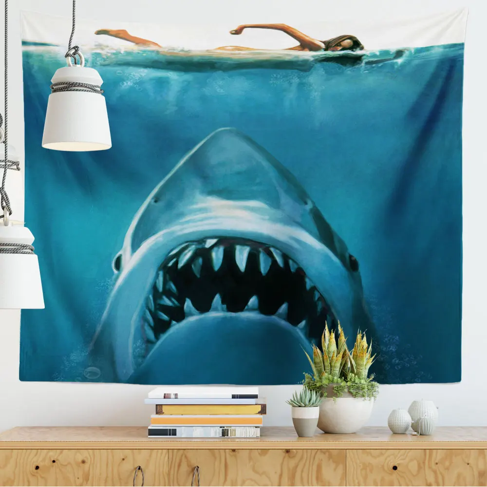 

3D Giant Shark Ocean Decor Tapestry Megalodon Sea Animal Underwater World Art Kids Blankets Wall Hanging for Bedroom Home
