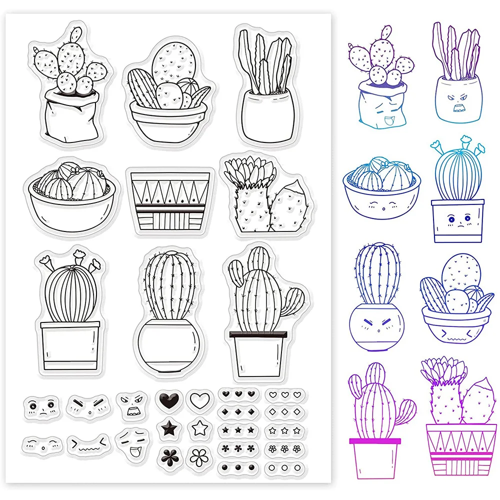 

Cactus Clear Stamps with Cute Face Transparent Silicone Stamp Seal for Card Making Decoration and DIY Scrapbooking