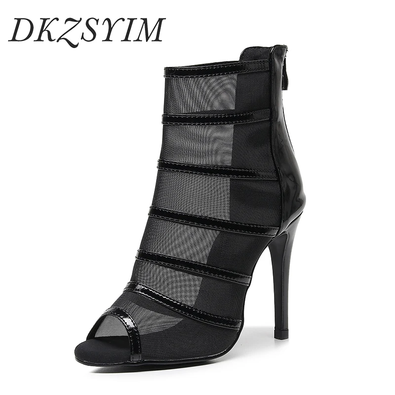 

DKZSYIM New Dance Latin Boots Women Ballroom Fish Mouth Thin Dance Shoes Ladies Soft Soles Tango/Jazz Breathable Mesh Boots