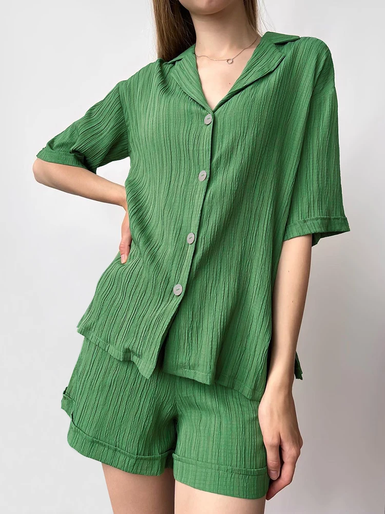 

Hiloc Short Sleeve Lapel Pajama Sets Autumn Single-Breasted Women's Pajamas Fashion Casual Night Wears For Women Loungewear 2023