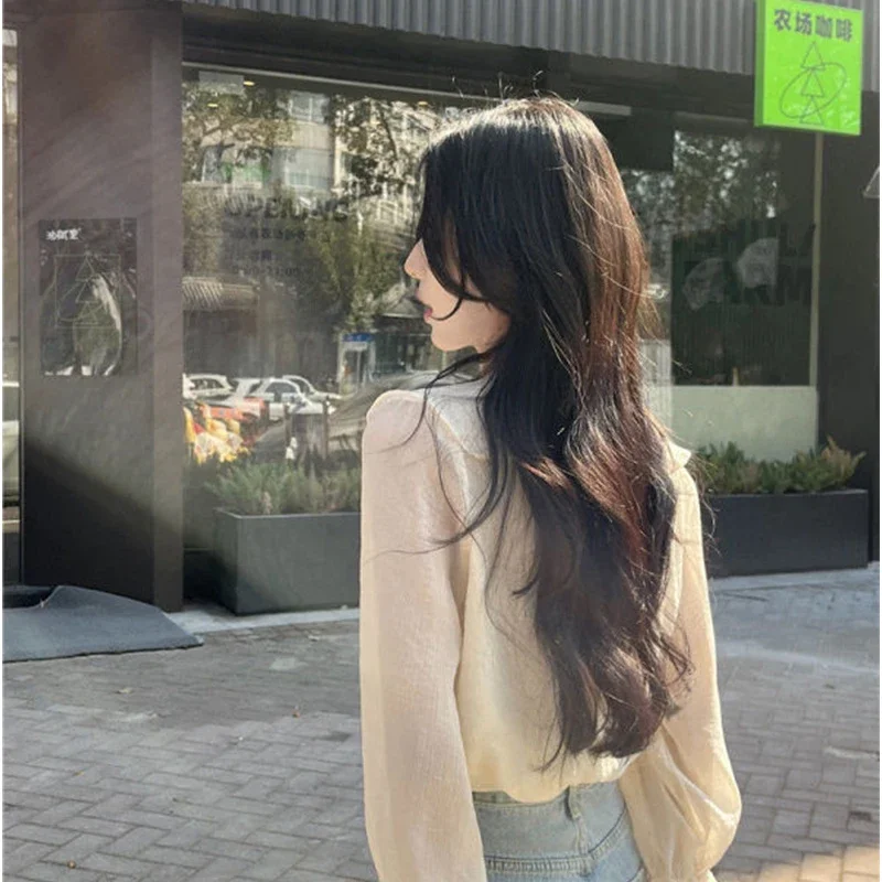 Женская блузка со складками однотонная свободная длинная универсальная с