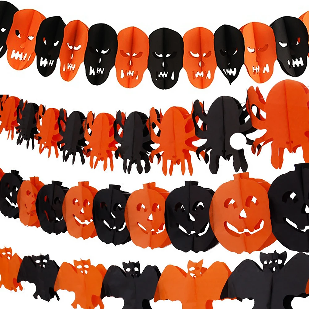 

Halloween Hanging Garland Bat Pumpkin Ghosts Spider Paper Banner, Party Decoration, Haunted House, Horror Props, 3M