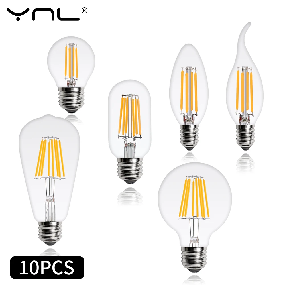 10Pcs/Lot E27 E14 Retro LED Edison Bulb AC220V Filament Lamp For Home G45 A60 ST64 G80 Vintage Glass Candle Light |