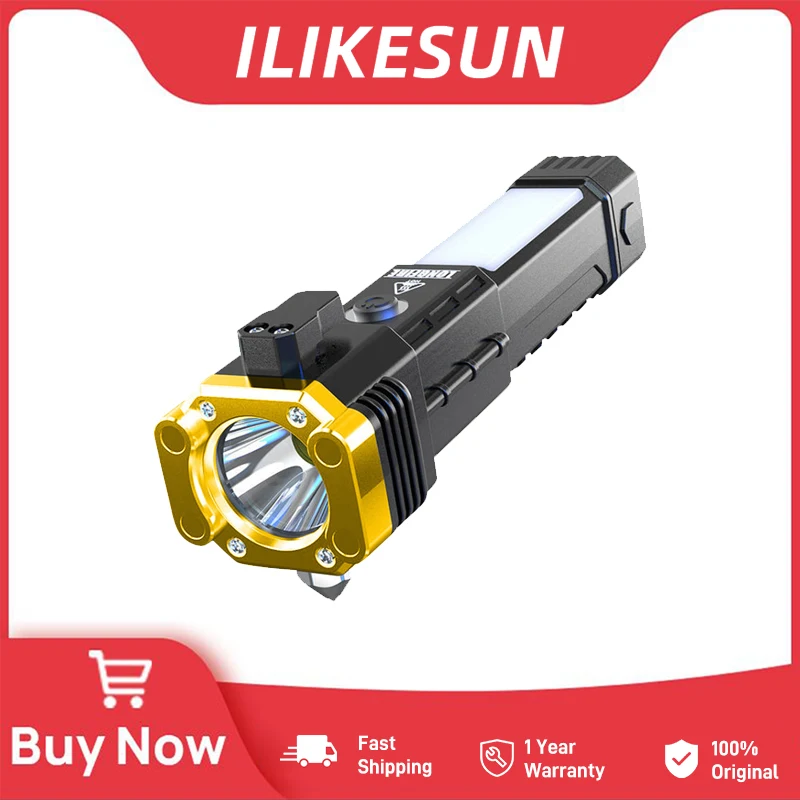 

ILIKESUN Car Safety Hammer LED Flashlight Charging Power Work Light Emergency Fire Breaking Window Self-defense Torch