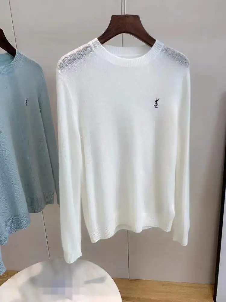 

Spring Solid Color Wool Sweater Women's Round Neck Embroidery Loose Versatile Knitting Bottoming Fashion Sweater