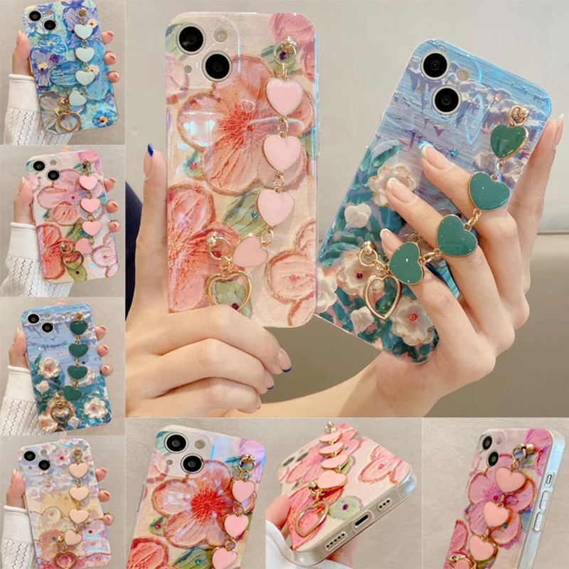 

For Huawei Y9S Y7A P30 P40 P50 Mate 30 40 50Pro Flowers Love Heart Bracelet Case For Honor X7 X30i X8 X9 5G X30 Max 9X Pro Cover