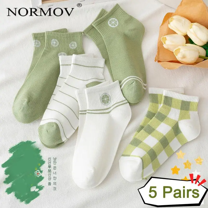 

NORMOV 5 Pairs Of New Cartoon Women's Socks Casual Polyester Cotton Socks Avocado Striped College Style Women's Tube Socks