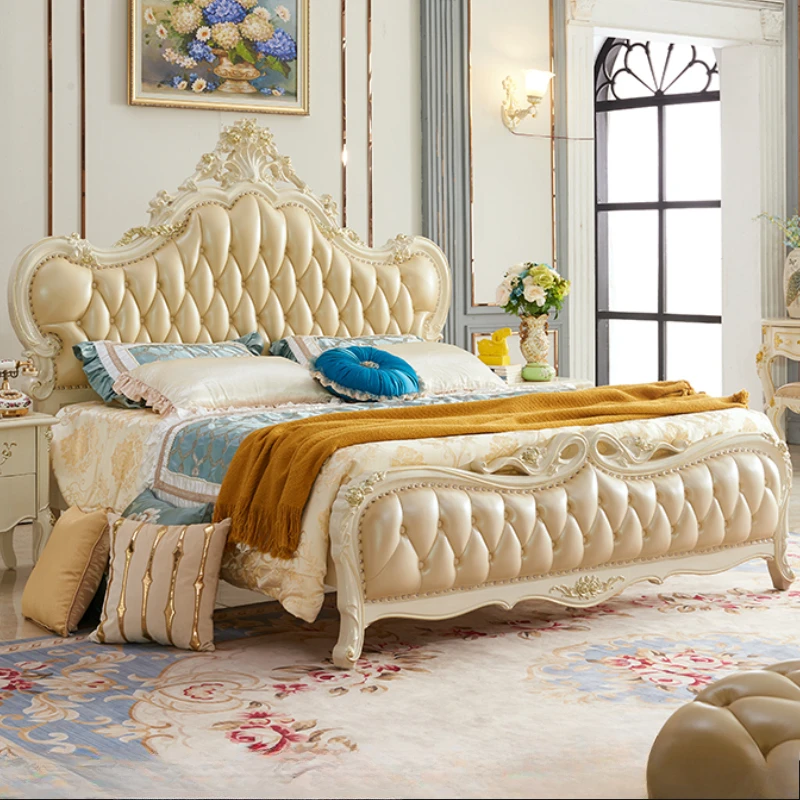 Кожаная двуспальная кровать принцессы King современный роскошный дизайн каркасы