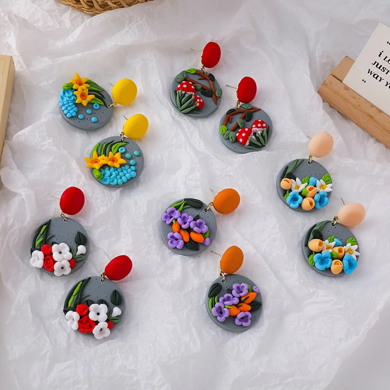 

Delicate Trendy 3D Flowers Unusual Art Ethnic Jewelry Stud Earrings Handmade Polymer Soft Clay Earrings For Women Pendants