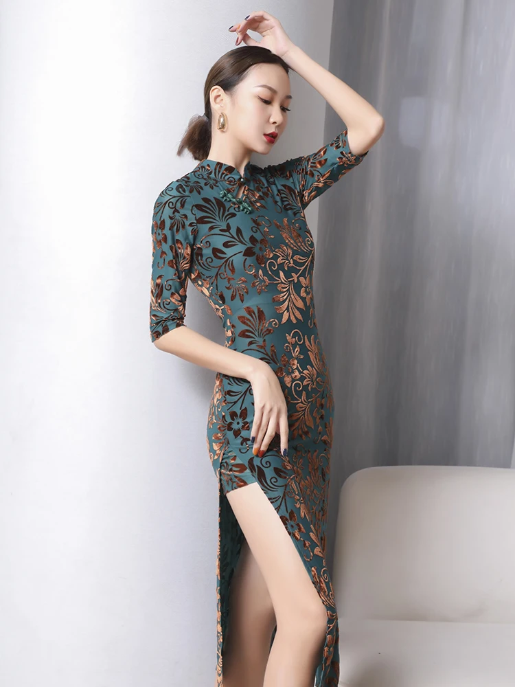 Костюм для классических танцев Женский Чонсам с открытым передом одежда