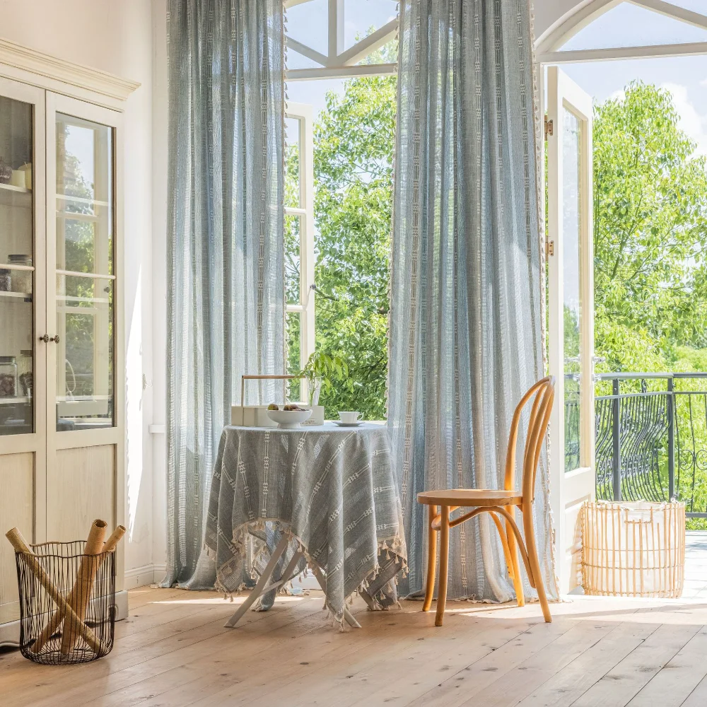 

Полосатые шторы с вышивкой, полузатемняющие шторы, полые шторы, американские декоративные драпировки для гостиной, беседки