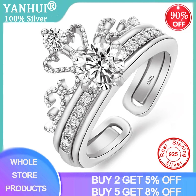

New Original Tibetan Silver Ring Adjustable Size Enchanted Crown Stackable Rings Vintage Clear CZ Zircon Rings Set