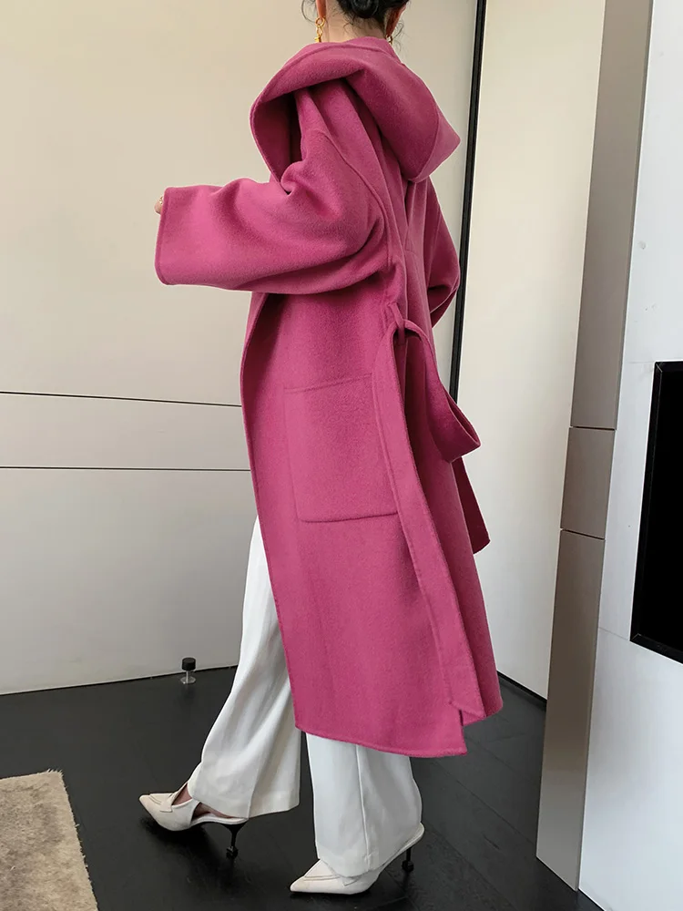 Однотонное Женское пальто с капюшоном на осень и зиму популярное двухстороннее
