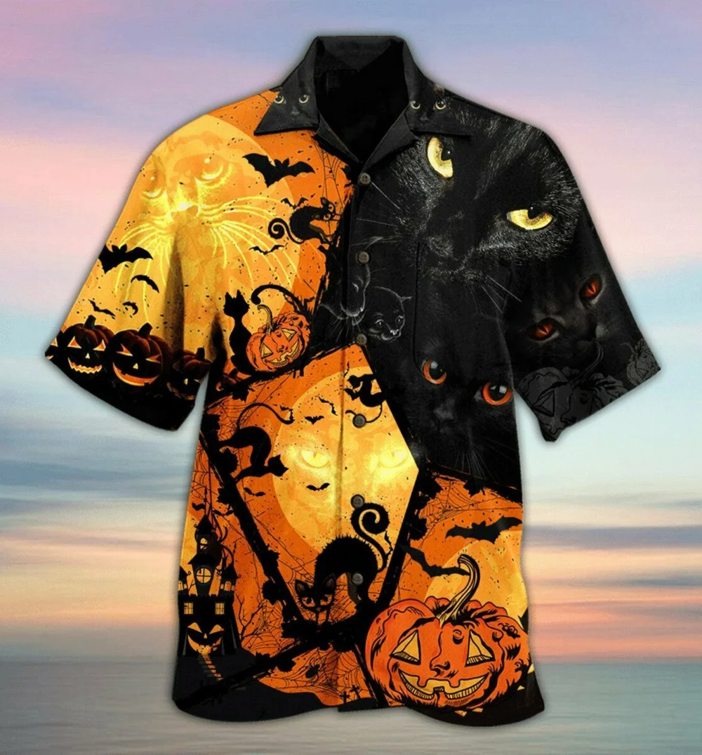 2022 lega2023 Pet Trend 3D cat Print Hawaiian Short Sleeve Cuban short sleeve beachwear casual style retro men's shirt