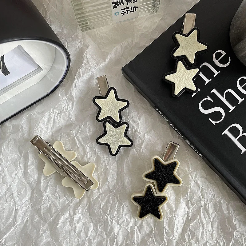 Элегантная черная шпилька для волос в стиле Харадзюку Y2k со звездами модная