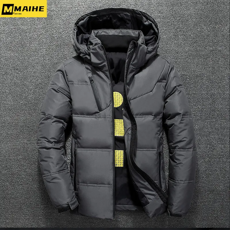 Winter Warm Men Jacket Coat Casual Autumn Stand Collar Puffer Thick Hat White Duck Parka Male Men's Winter Down Jacket With Hood