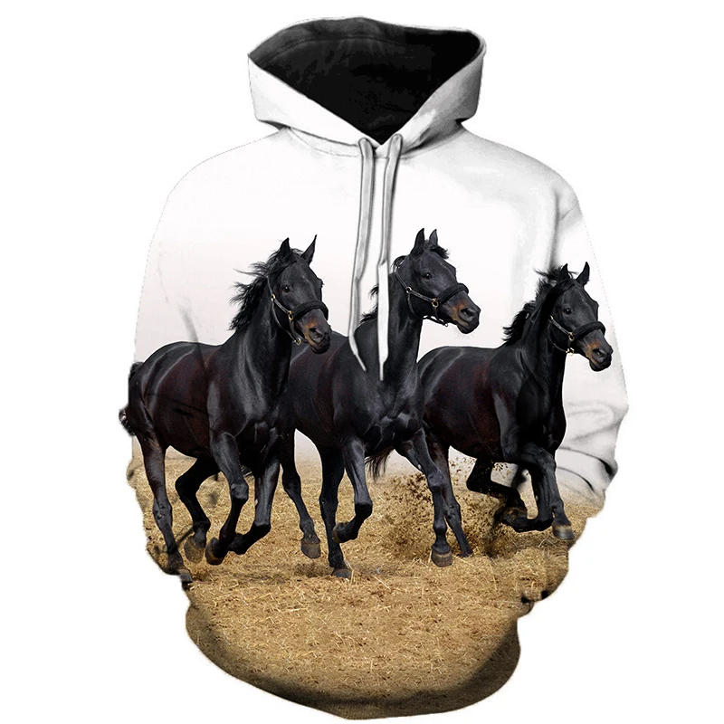 

Hoodies 3d impressão animal rrun rapidamente cavalo sweatshirts meninos meninas unisex com capuz moda camisolas crianças manga l