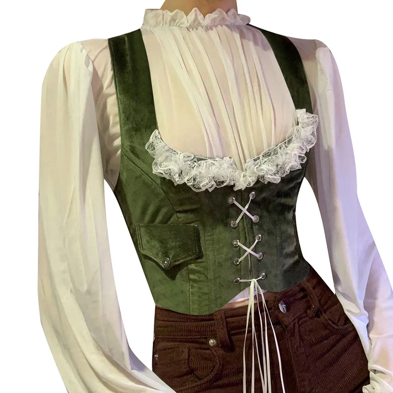 Autumn Vest Female Slim and Elegant Short Lace Wrapped Retro Court Wind Strapped Undershirt Top