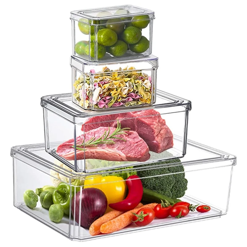 

Органайзер для холодильника Stackable, набор из 4 кухонных контейнеров для хранения овощей и фруктов