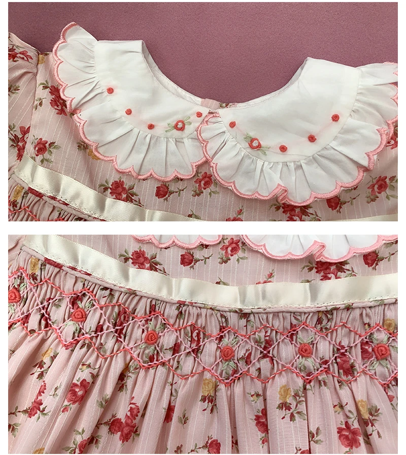 Детское платье с длинным рукавом винтажное цветочным рисунком весна 2024