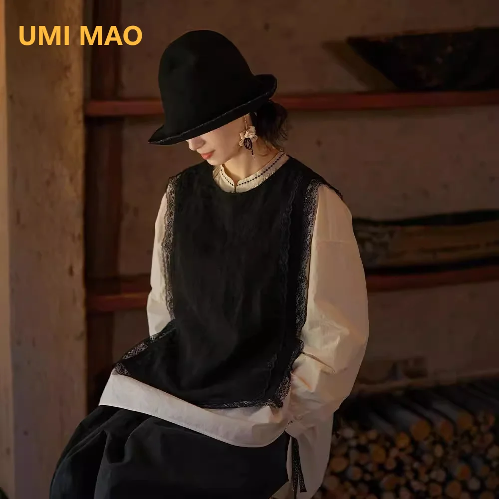 UMI MAO новый жилет в китайском стиле смешанный льняной женский осенний нежный