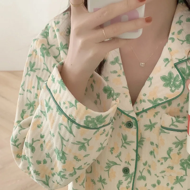 Pajamas Women's Autumn Long-sleeved Shorts Two-piece Japanese Winter Thick Women's Kawaii Pajamas Loose Student Home Clothes