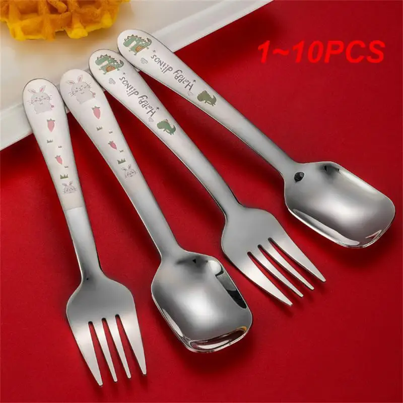

304 stainless steel spoon baby fork spoon children's fork tableware all-in-one spoon flat spoon soup spoon fork set
