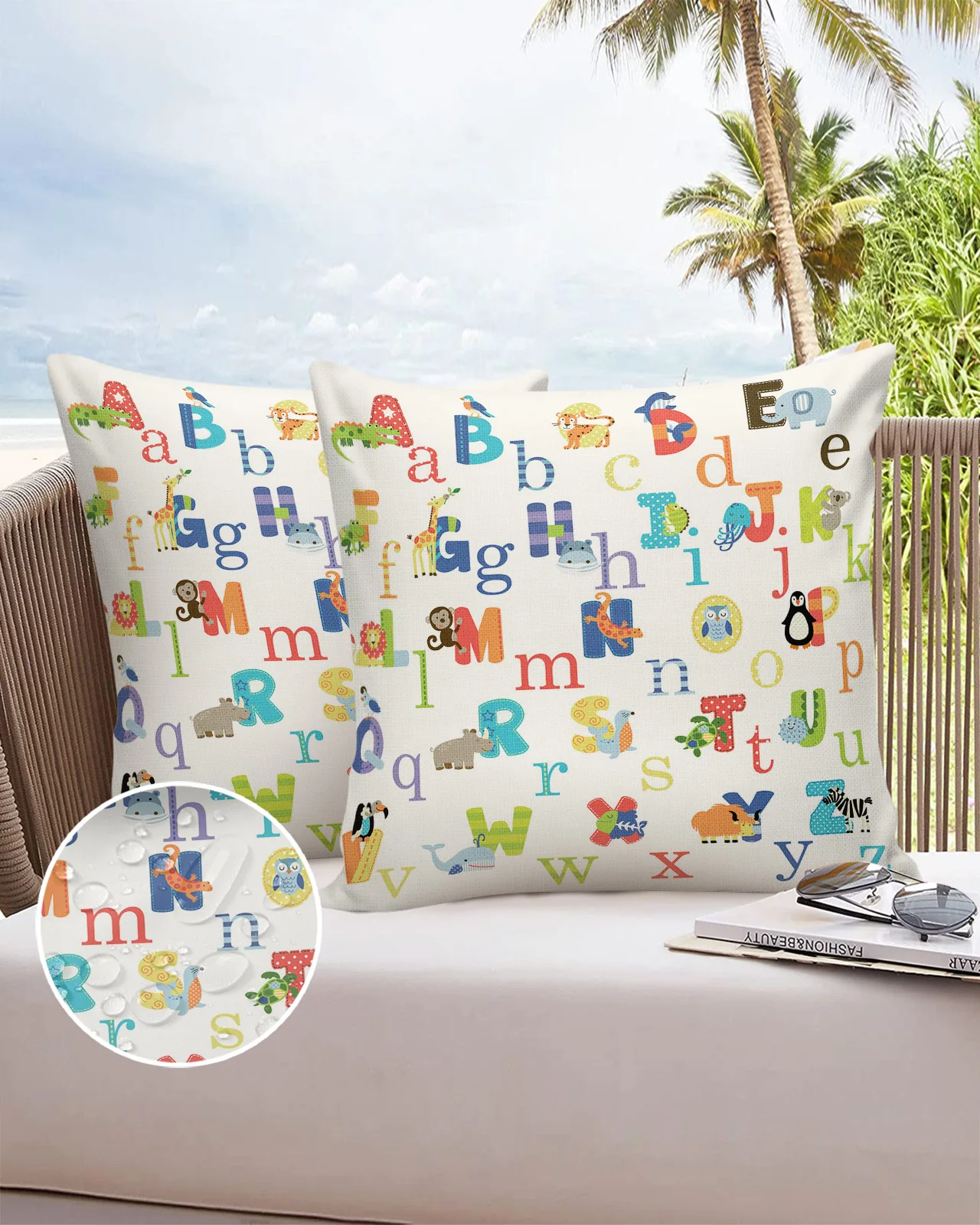 

Cartoon Animals Alphabet Waterproof Pillowcase Sofa Cushion Case Home Decor Bed Pillow Cover Car Cushion Cover