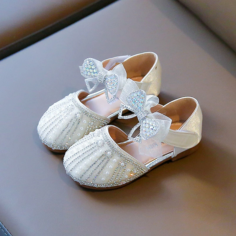Little Girl's Princess Shoes Spring Pink Sliver Diamante Mesh Children Mary Janes 23-36 Fashion Sweet Toddler Girl Single Shoe enlarge