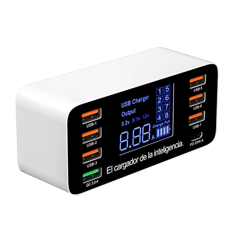 

Устройство зарядное сетевое с 8 USB-портами и светодиодный ным дисплеем, 40 Вт