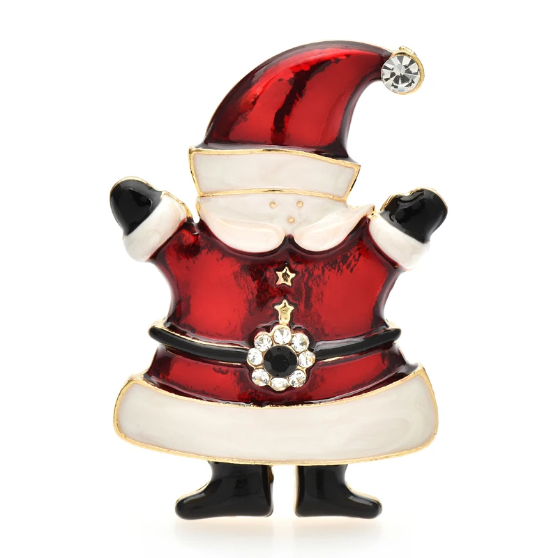 Wuli&baby Santa Claus Brooches Women Men Enamel Lovely Christmas New Year Brooch Pin Gifts