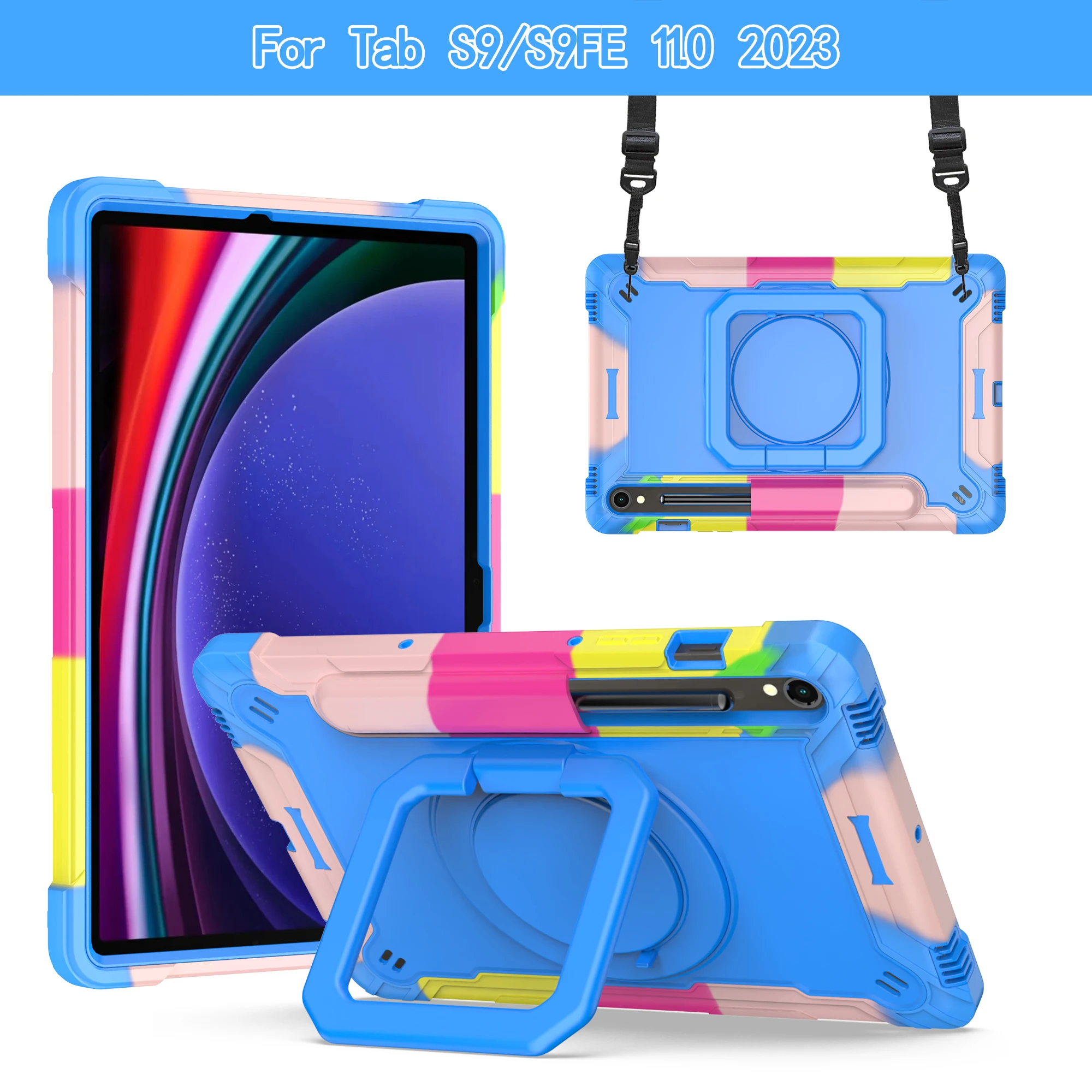 Чехол с ручкой для Samsung Galaxy Tab S9 FE SM-X710 X716B X510 X516B вращающийся чехол плечевым ремнем