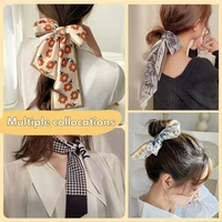 2pcs multifunctional long hair bows scarf headscarf for women girls french silk scarf headband neckerchief hair tie accessories