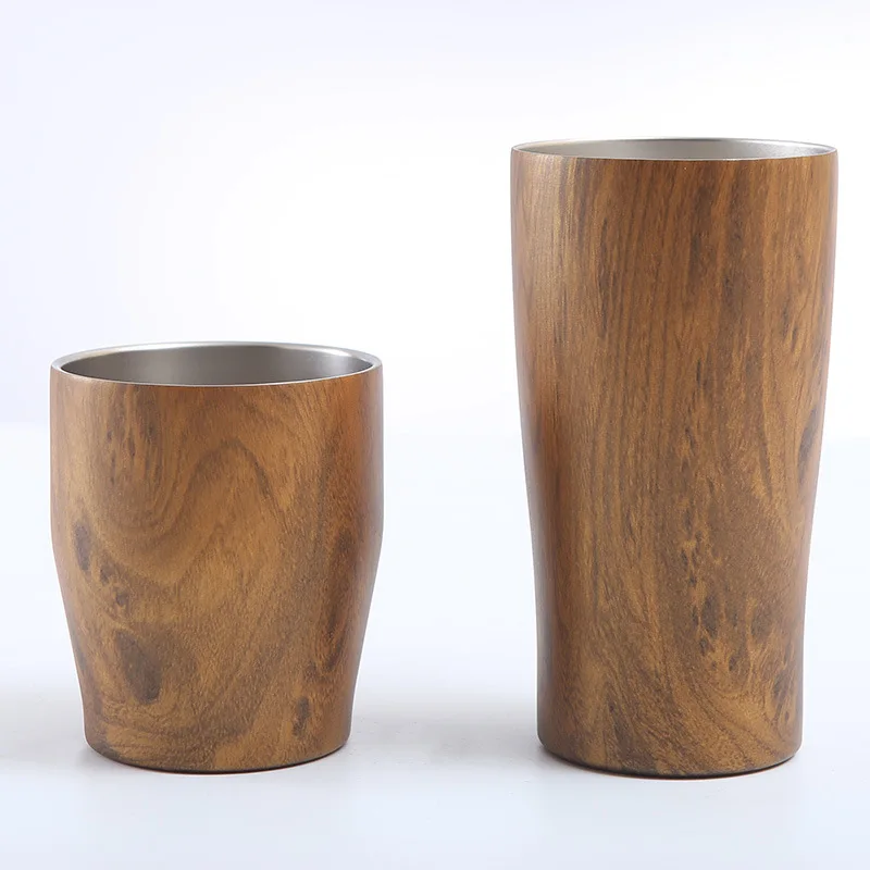 

Wood grain 304 stainless steel coffee cup car cup walnut wood high appearance simple small water cup coffe cups