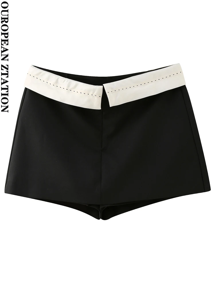 

Женские модные шорты PAILETE с контрастным швом, винтажные Юбки с завышенной талией и молнией, женские шорты 2023