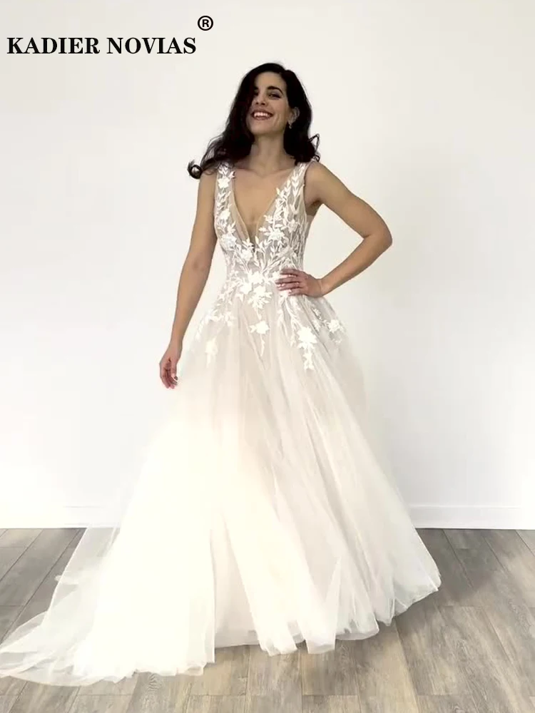 

KADIER NOVIAS Длинные свадебные платья цвета слоновой кости с открытой спиной 2022 V-образный вырез платья для невесты