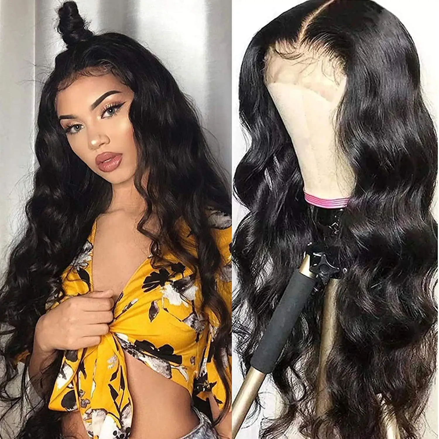

Kryssma Body Wave Lace Frontal Wig Black Synthetic Lace Front Wig Long Wave Middle Part Wig Heat Resistant Cosplay Wig For Party
