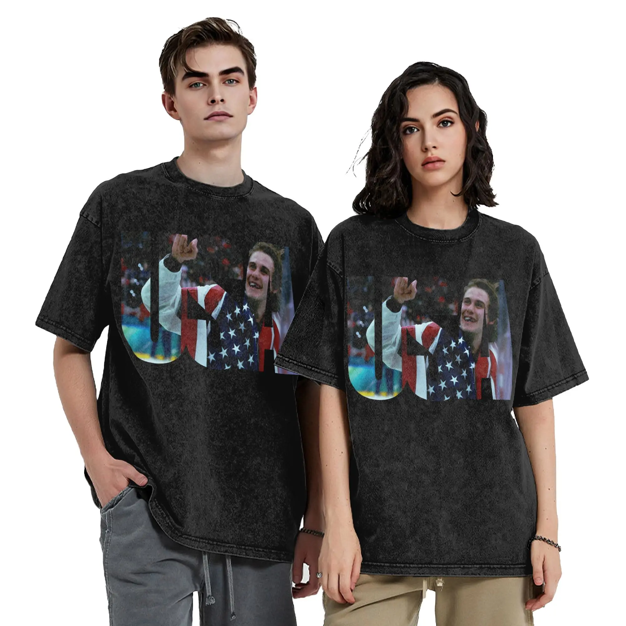Фото Футболка Jack Hughes USA Gold Hockey Merch с эффектом потертости для мужчин и женщин, уличная одежда, хип-хоп футболки, графическая футболка, 100% хлопок №4